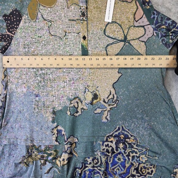 3Potato Dress Womens Medium Green Blue Abstract Floral Print Tunic Pockets Boho - Picture 7 of 14